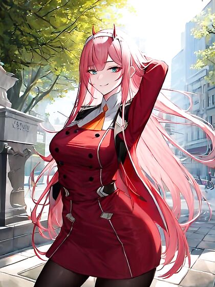 Zero Two from Darling in the Franxx Raises Her Arms for Sunlit Hentai Pleasure