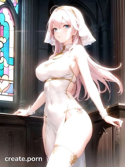 Cute Girl 18+ with Bangs Shows Off in Front View for Steamy Hentai Picture