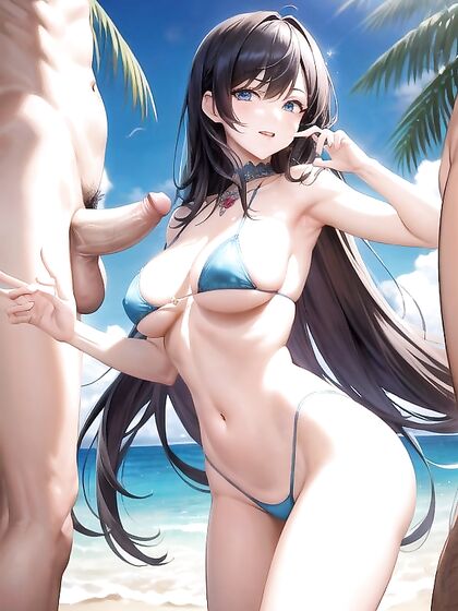 Cute Hentai Girl 18+ in Bikini Gazing at You for Steamy AI Picture