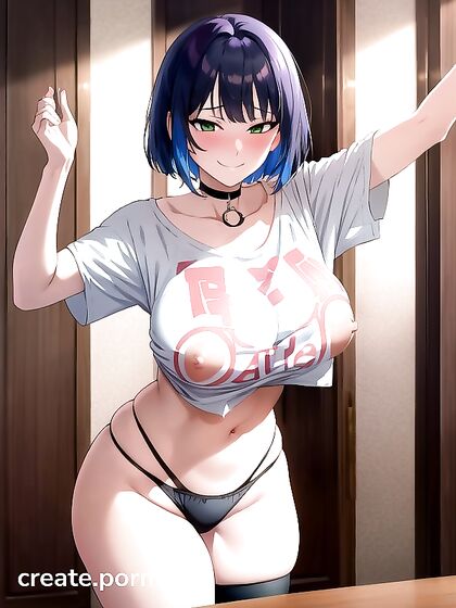 Bobcut Babe in Oversized T-Shirt Takes On Steamy hentai Picture
