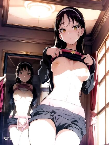 18-Year-Old Lifts Her Shirt and Stares ly at You in This Seductive Hentai Image