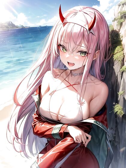 Zero Two from Darling in the Franxx Shows Off Her Large Breasts in Detailed Hentai Images