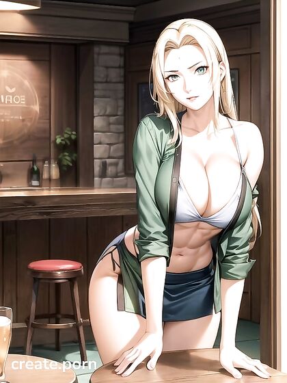 Horny Bartender Shows Off Her Camel Toe in Seductive Hentai Images