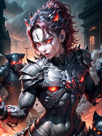 Hades in Futuristic Dark Red Armor with Robotic Cerberus Hentai Picture