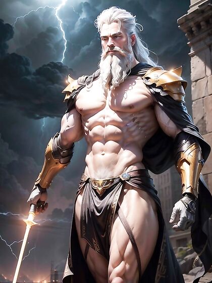 Zeus with Tesla Coils Bound to His Muscular Chest in Steamy hentai Picture