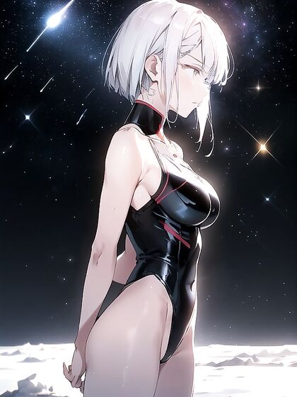 Hentai Girl 18+ Stands Against Full Body Shot With Earth as backdrop