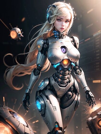 Athena in Futuristic Armor with Medium Boobs and Gear-Fueled orgasms
