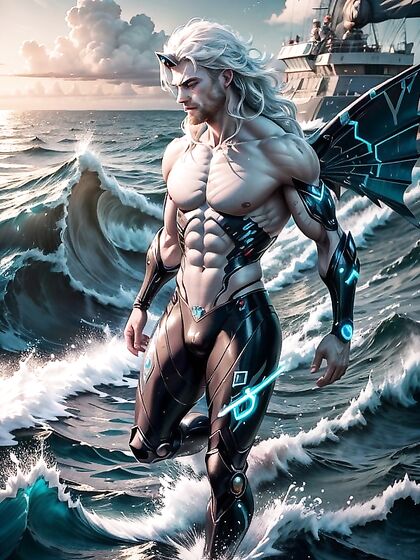Manly Chest Hero Walks on Water in Ocean Storm for  Hentai Picture