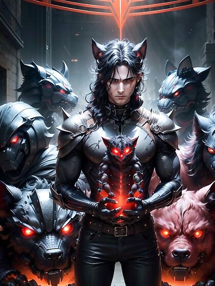 Hades with Robotic Cerberus and Futuristic Red Armor Wields Bident in  Hentai Picture