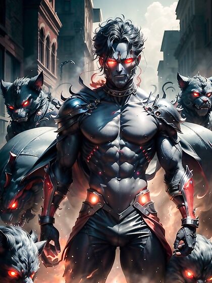 Hades with Glowing Red Eyes Bound by Fiery Hands in Erotic Hentai Picture