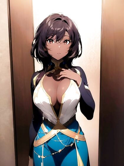 Detailed Close-Up of Busty Brunette with Dark Brown Skin in hentai Picture