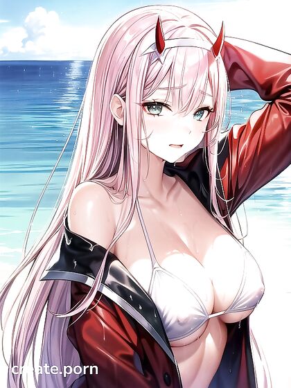 Glowing-Eyed Beauty with Huge Breasts Seduces in Bikini Hentai Image