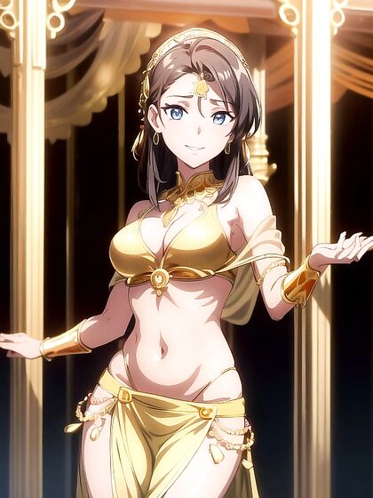 Happy Girl 18+ with Golden Skin Shines Bright in Screen-Captured Hentai Picture