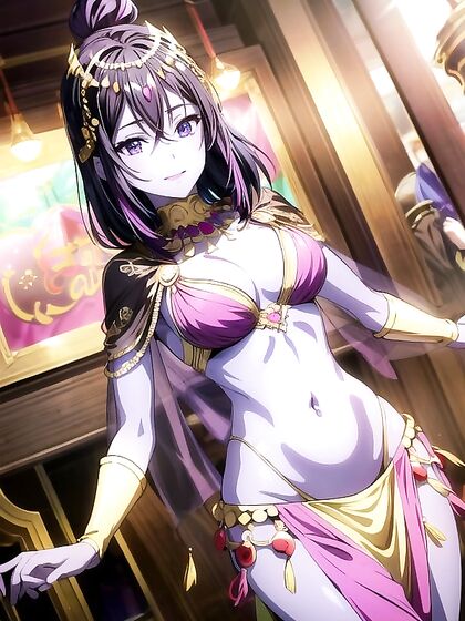 Belly Dancer with Dark Brown Skin Seduces Crowds in hentai AI Picture