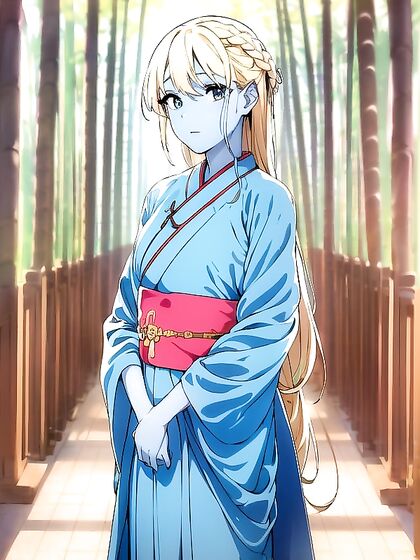 Standing Braided Babe Shows Off Her Busty Glamour in Hentai AI Picture