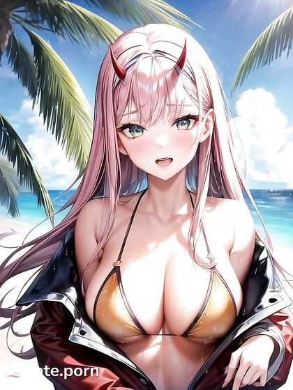 Zero Two from Darling in the FranXX Gets Sweaty in Soft Pastel Hentai Images