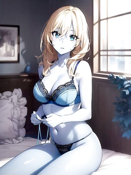 Blue-Skinned Beauty Gives a Sultry Busty Performance in Anime Erotic Art