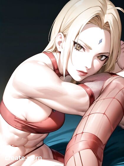 Muscular Babe in Red Panties and Fishnets Enjoys Steamy Hentai Picture