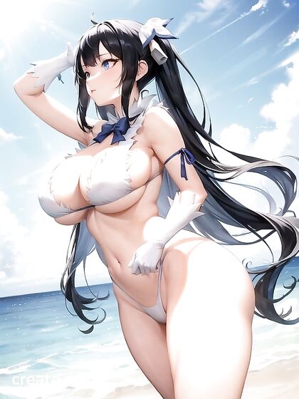 Hestia from DanMachi Poses Seductively on the Beach in Steamy Hentai Images