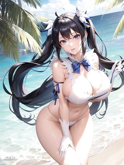 Horny Model with Massive Breasts Teases on the Beach in Steaming hentai Picture