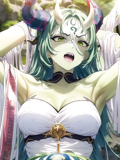 Busty Green-Skinned Beauty Exploring Erotic Cavemen Fantasies in Hentai AI Porn
