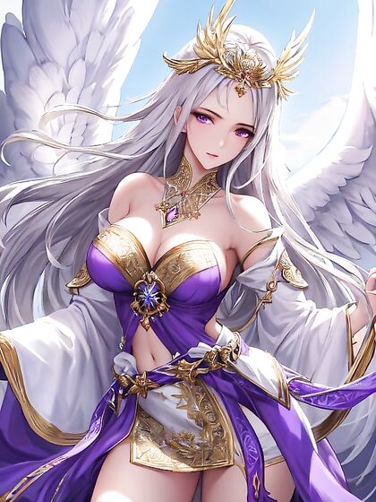 Waist-Length Purple-Skinned Beauty in Front View Hentai Picture