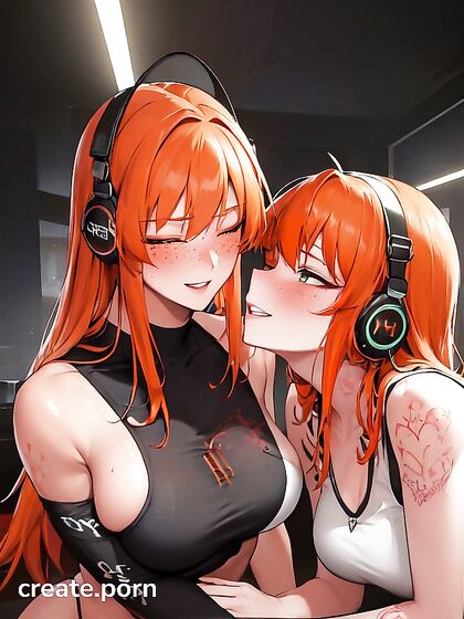 Ginger Beauty with Green Eyes Enjoying Intimate hentai Moments with Two Lovers