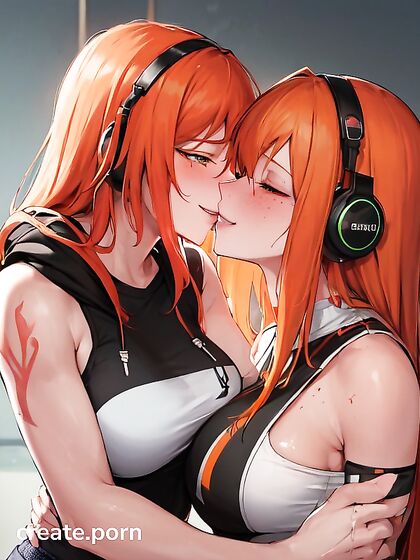 Girl 18+s with Tattoos and Headphones Share  Kisses in Steamy Hentai Picture