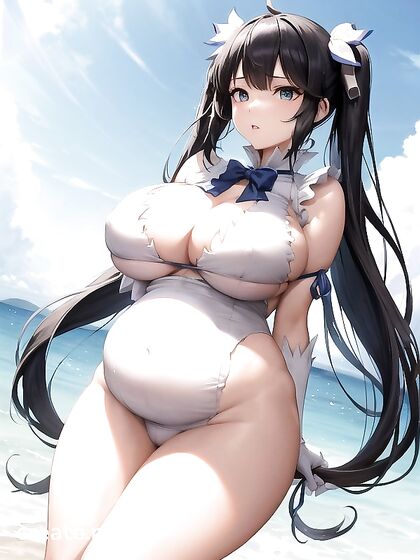 Hyper-Pregnant Babe in Bikini Shows Off Her Massive Ass in hentai AI Picture