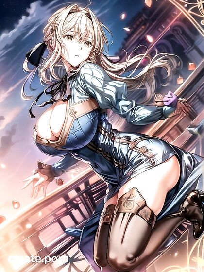 Violet Evergarden's Massive Tits in Detailed Full-Body Blue Dress Hentai Picture