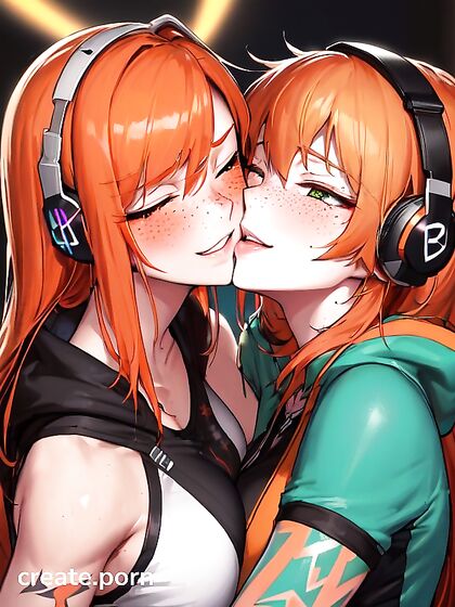 Tattooed Babe with Green Eyes and Headphones Enjoying  Hentai Pleasure