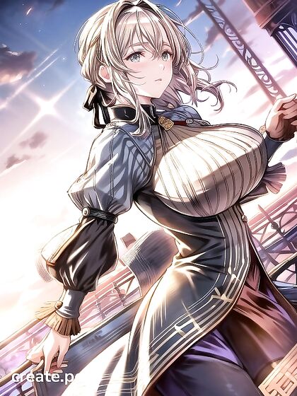 Violet Evergarden's Massive Tits in Anime-Accurate Outfit for Steamy Full Body Hentai Picture