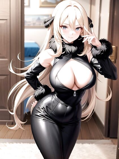 Cynthia from Pokémon Poses Sultrily with Hands on Hips in SFW Hentai Fun