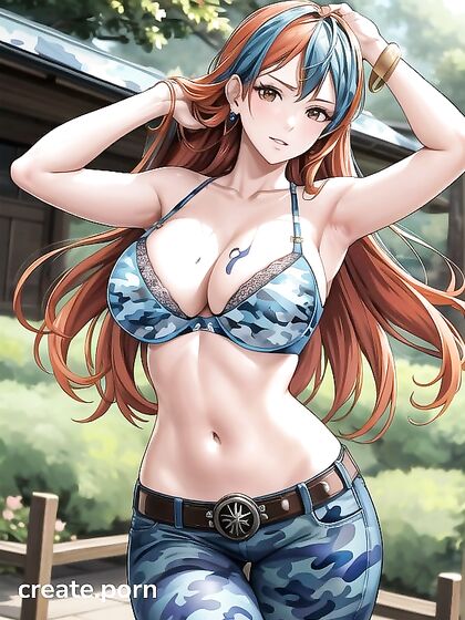 Nami from One Piece Rocks Large Breasts in Blue Camo Bra Hentai Picture