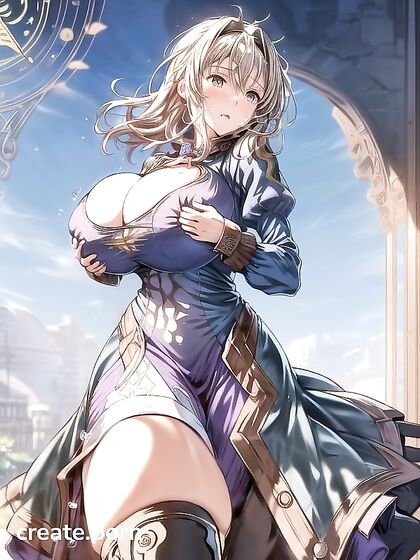 Violet Evergarden's Full Body in Anime-Accurate Blue Dress, Hands Crossed Under Massive Tits
