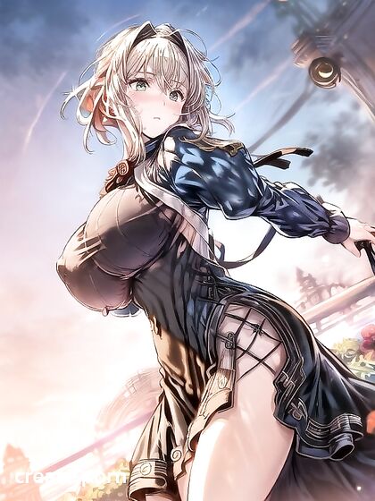 Violet Evergarden's Massive Breasts in Her Iconic Blue Dress for Front-Facing Hentai Pleasure