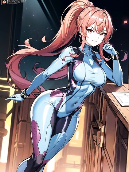 Red-Haired Beauty with Large Breasts Seduces in Sexy Pyjamas Hentai Image