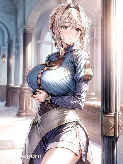 Violet Evergarden's Massive Tits in Blue Dress, Arms Crossed for Busty Hentai Picture