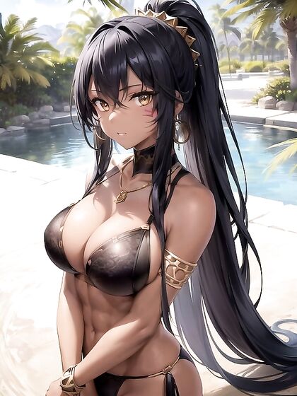 Dark-Skinned Beauty Wears Seductive Necklace in Steamy Hentai Image