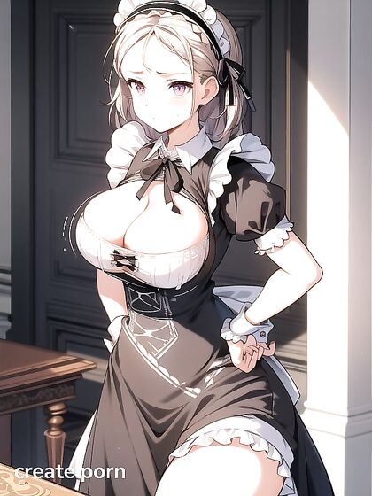 Victorian Era Maid with Huge Tits in Detailed Authentic Outfit Arms Crossed Under Massive Chest
