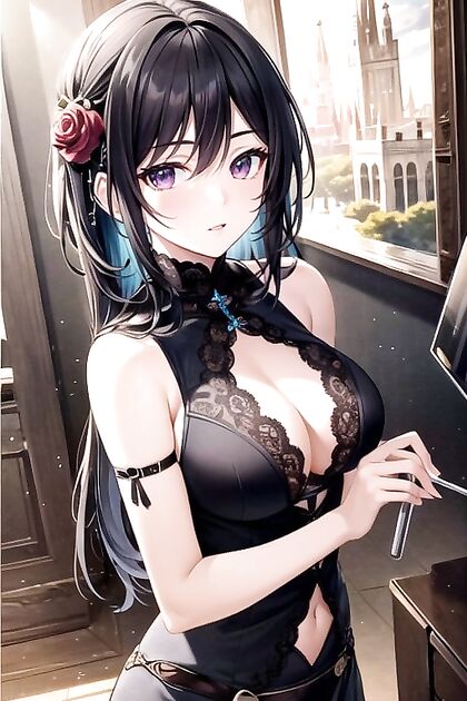 Victorian Era Maid with Huge Tits in Detailed Authentic Outfit Arms Crossed Under Massive Chest