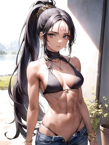 Dark-Skinned Beauty with Ponytail and Earrings in Seductive Hentai Picture