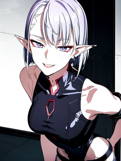 Cyberpunk Lucy with Elf Ears in Screen-Captured Hentai Ecstasy