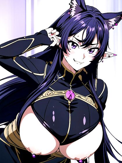Skinny Girl 18+ with Purple Eyes Wears Fur Coat in Seductive Hentai Image