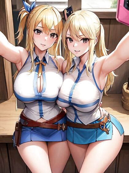 Lucy Heartfilia from Fairy Tail Takes Sexy Selfies While Girl 18+s cuddle in Hentai Bliss