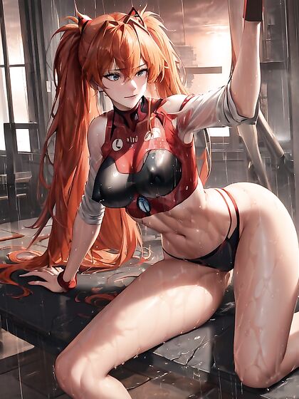 Asuka from Evangelion Takes Sexy Selfies in Dripping Wet Clothes