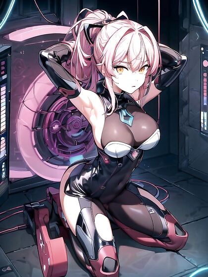 Kneeling With Arms Up on a Sex Machine for  Hentai Pleasure