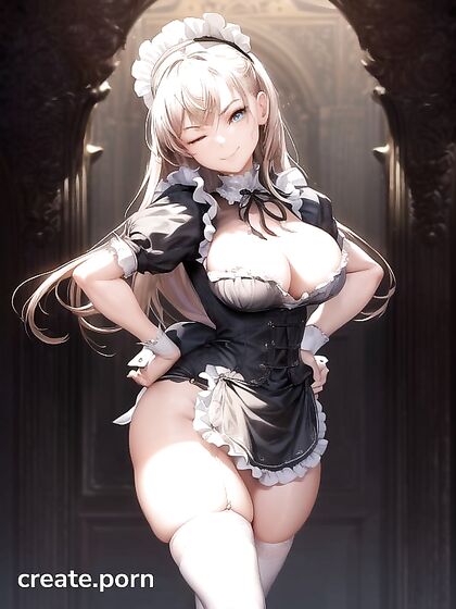 Victorian Fantasy Maid with Huge Breasts and Tiny 18+ Waist Smirking Seductively