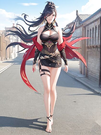 Dehya from Genshin Impact Enjoys Wind in Her Hair While Seductively Staring at You
