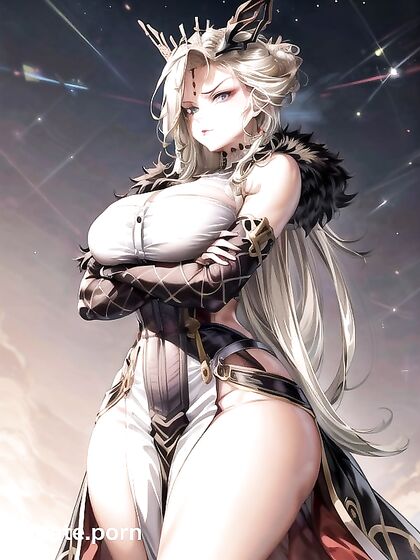 Game-Accurate La Signora with Huge Tits, Crossed Arms, and Perfect Hourglass Figure
